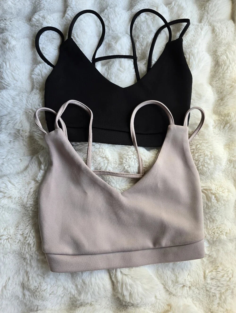 Double-Strap Bralette Duo — Black & Beige